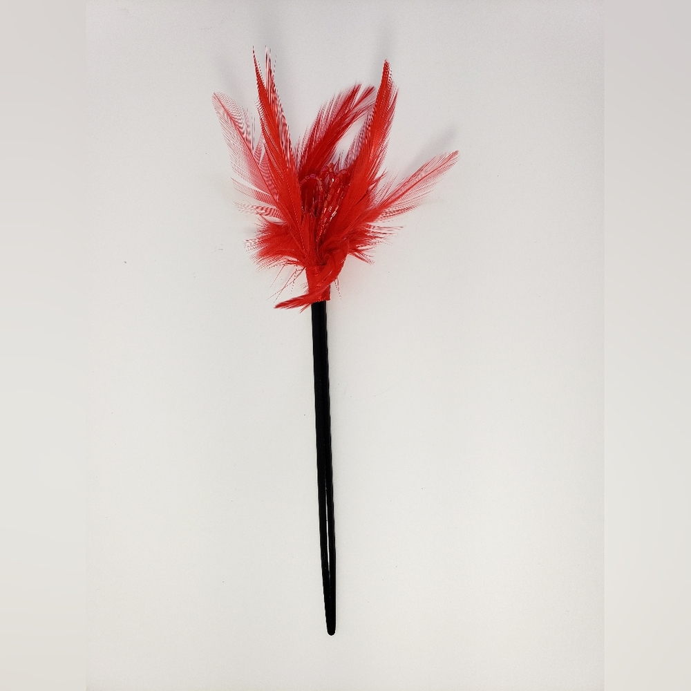 Red Beaded Feather Hair Accessory Stick